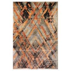 ARGYLE Hand Tufted Contemporary Silk Rug in Blue, Gold & Rust Colours by Hands