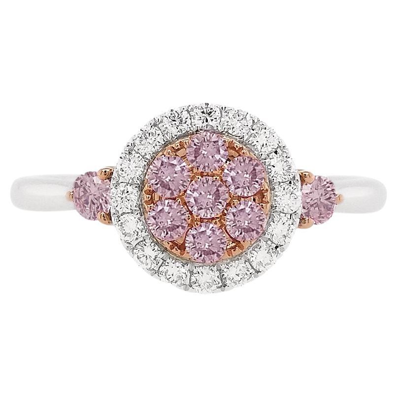 0,26 ct Runder Brillantschliff Argyle Pink Diamond und Weißer Diamant 18K Gold Ring