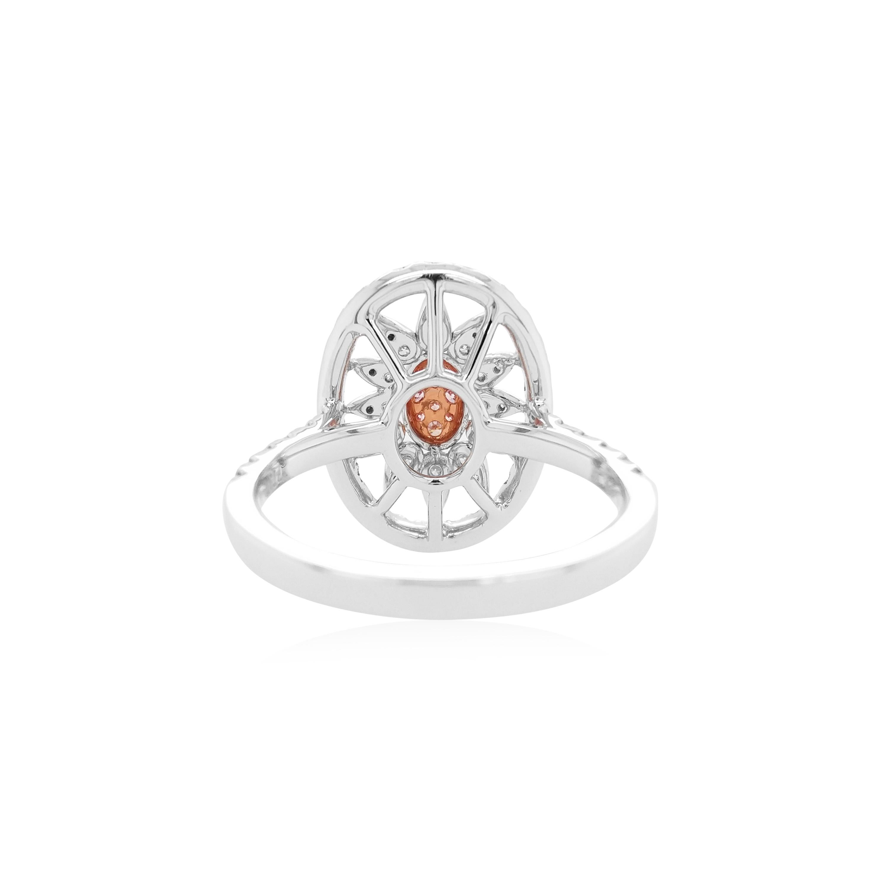 This unique ring features striking natural Argyle pink diamonds at its centre, surrounded by a bold pattern sparkling white diamonds. The perfect piece to take you from day to night, this ring will elevate any outfit - especially when paired with