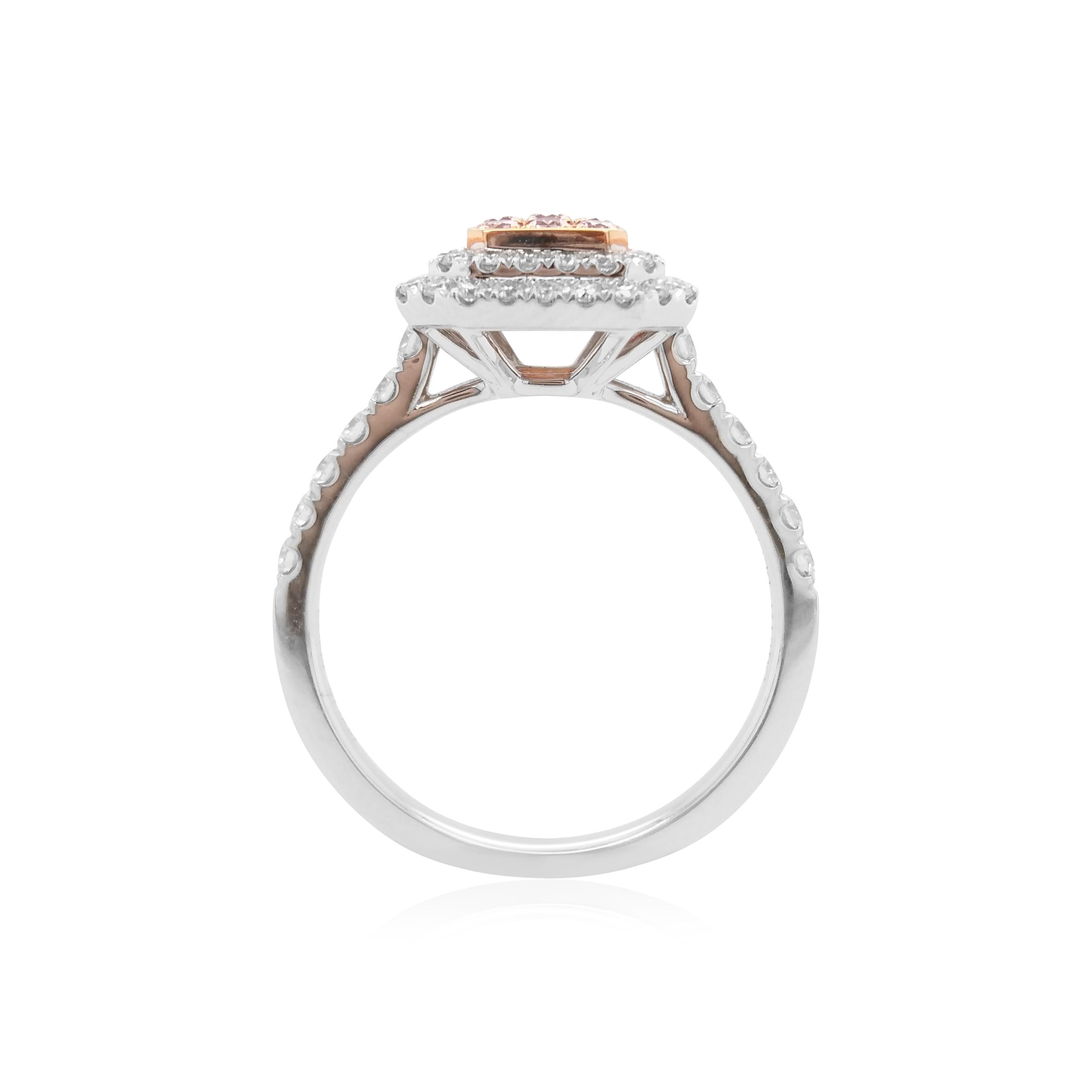 Contemporary Argyle Pink Diamond White Diamond Platinum Cocktail Ring For Sale