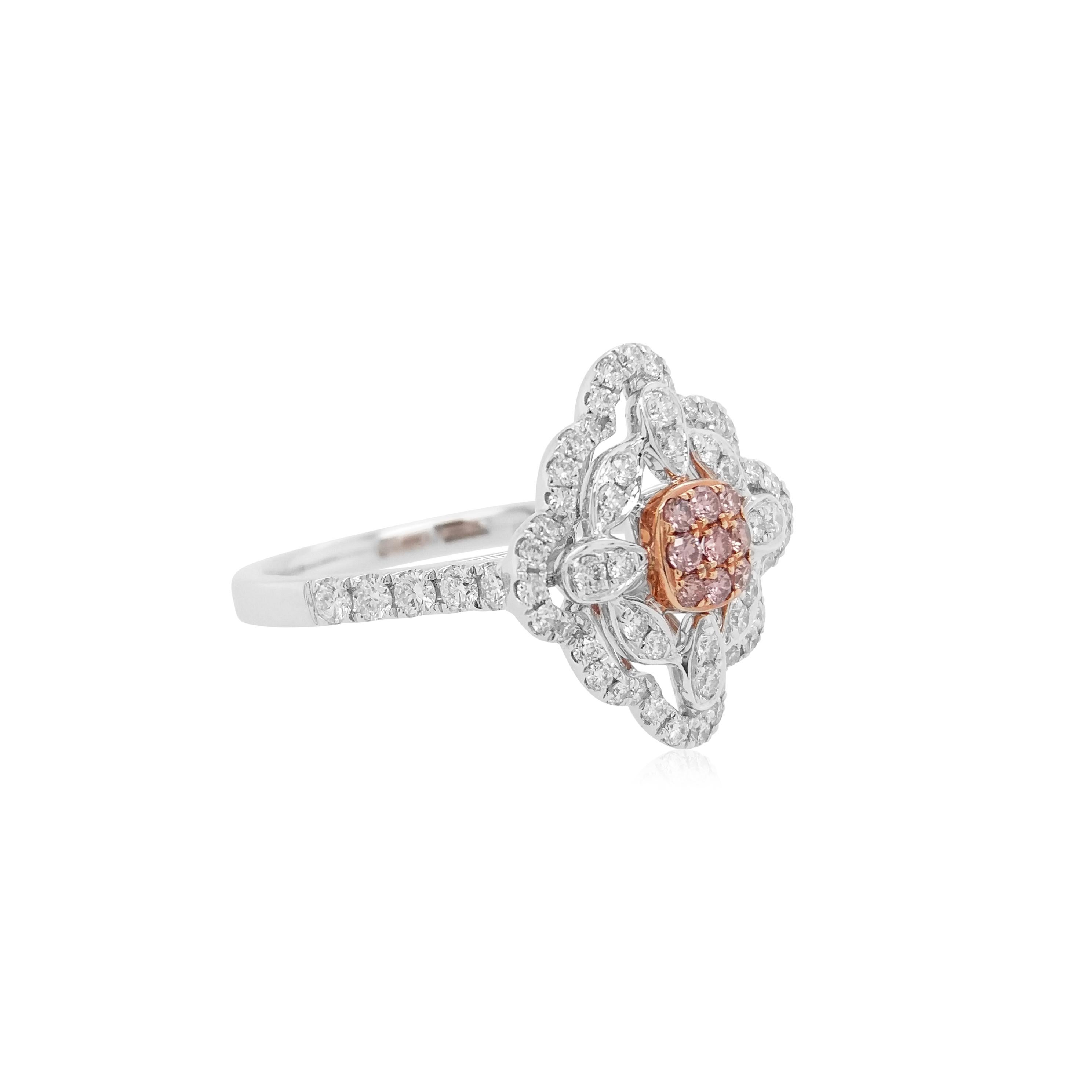 Argyle Pink Diamond White Diamond Platinum Cocktail Ring In New Condition For Sale In Hong Kong, HK
