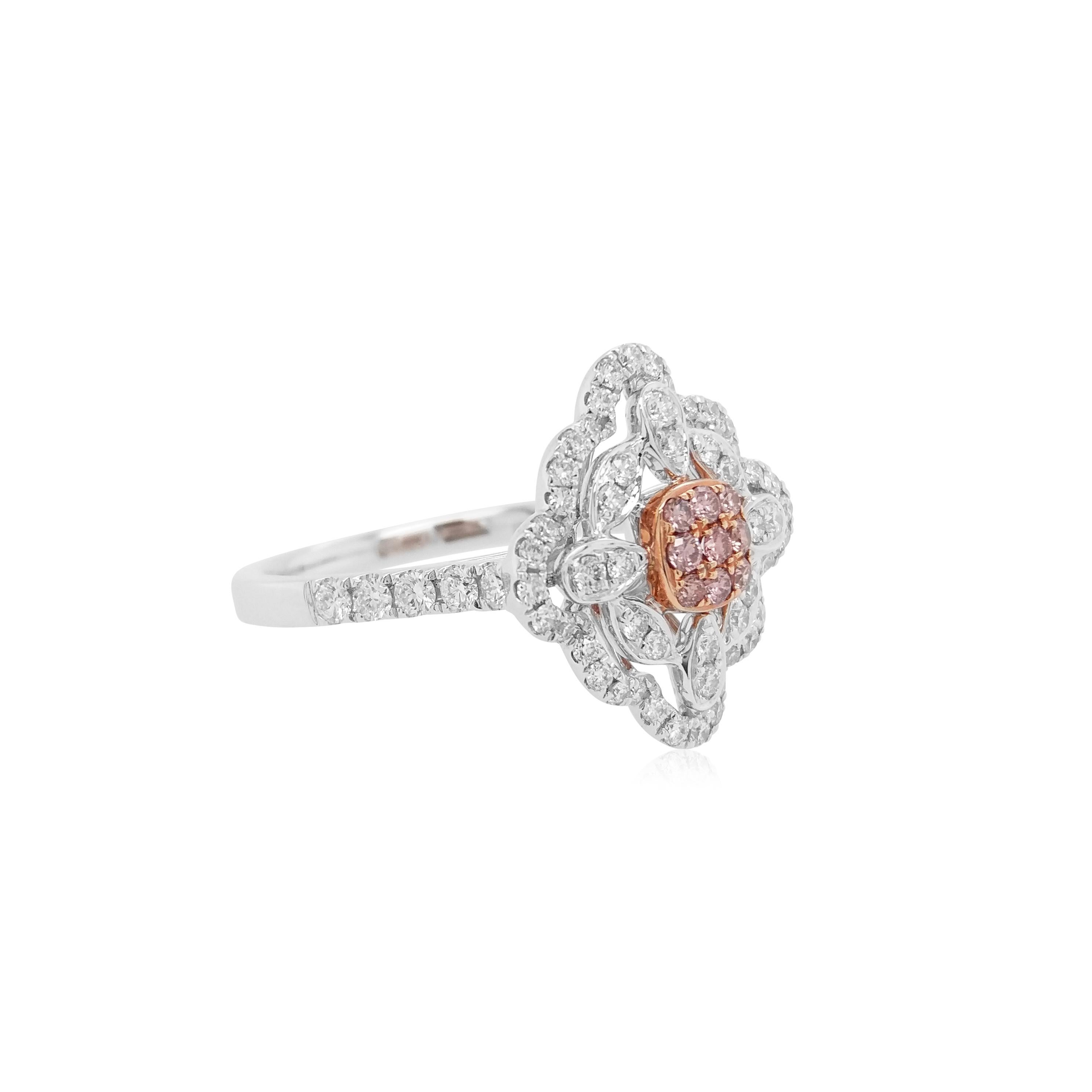 Brilliant Cut Argyle Pink Diamond White Diamond Platinum Cocktail Ring For Sale