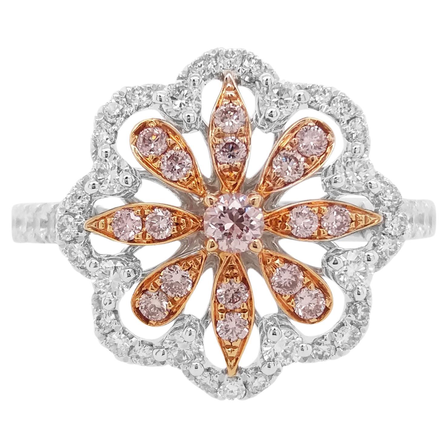 Argyle Pink Diamond White Diamond Platinum Cocktail Ring For Sale