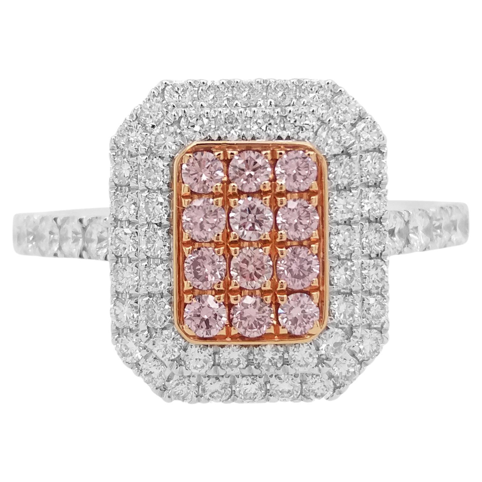 Argyle Pink Diamond White Diamond Platinum Cocktail Ring For Sale