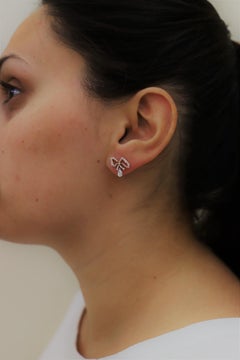 Argyle Pink Diamond Bows with White Pear Shape Diamond Dandling Clip-On Earrings