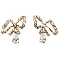 Argyle Pink Diamond Bows with White Pear Shape Diamond Dandling Clip-on Earrings