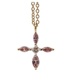 Argyle Pink Diamond Marquise and White Diamond Rose Gold Cross Pendant Necklace