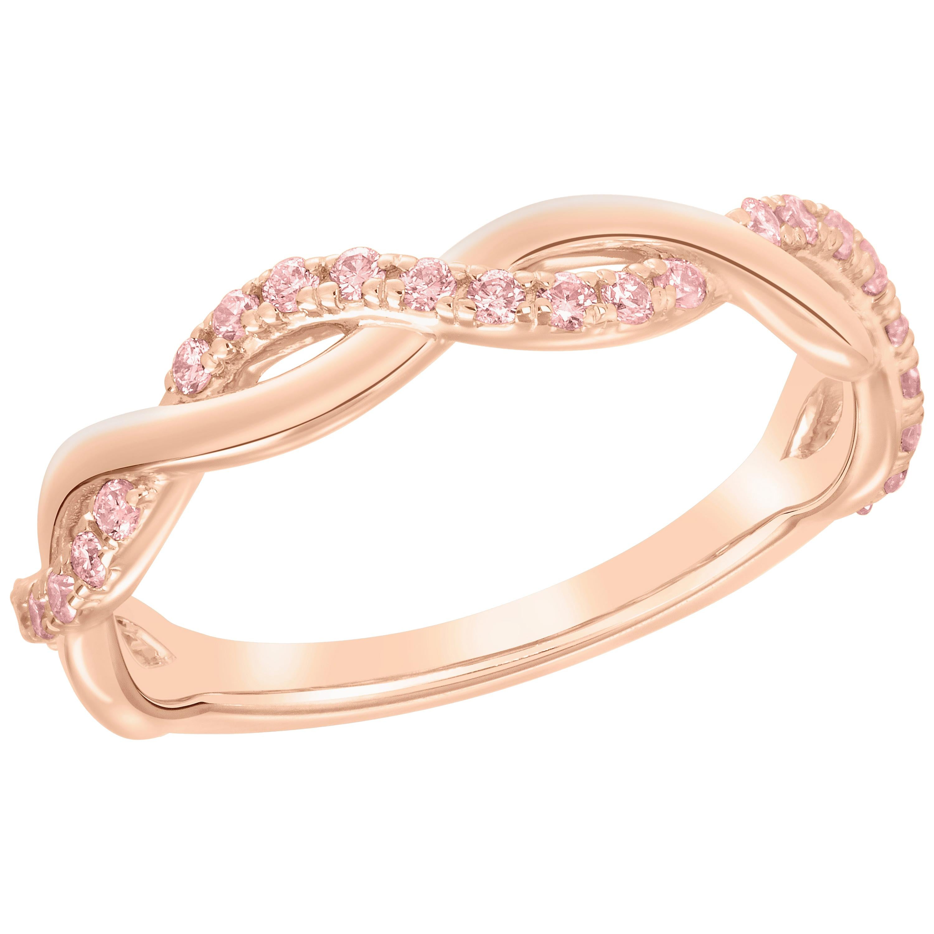Unique Argyle Pink Diamond Twist Band for Stackable or Wedding For Sale