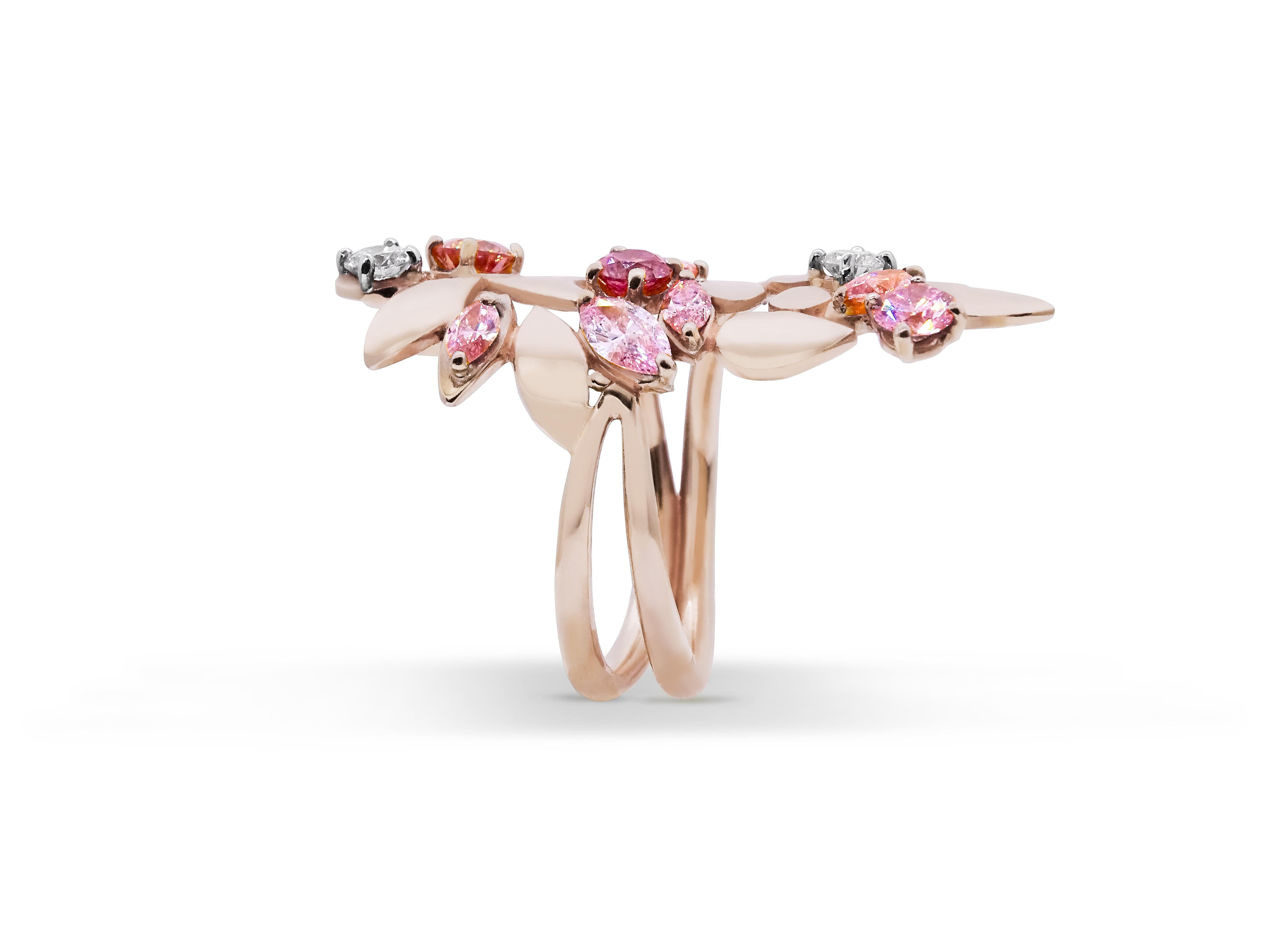 Brilliant Cut Argyle Pink Diamonds 18k Rose Gold Ring For Sale