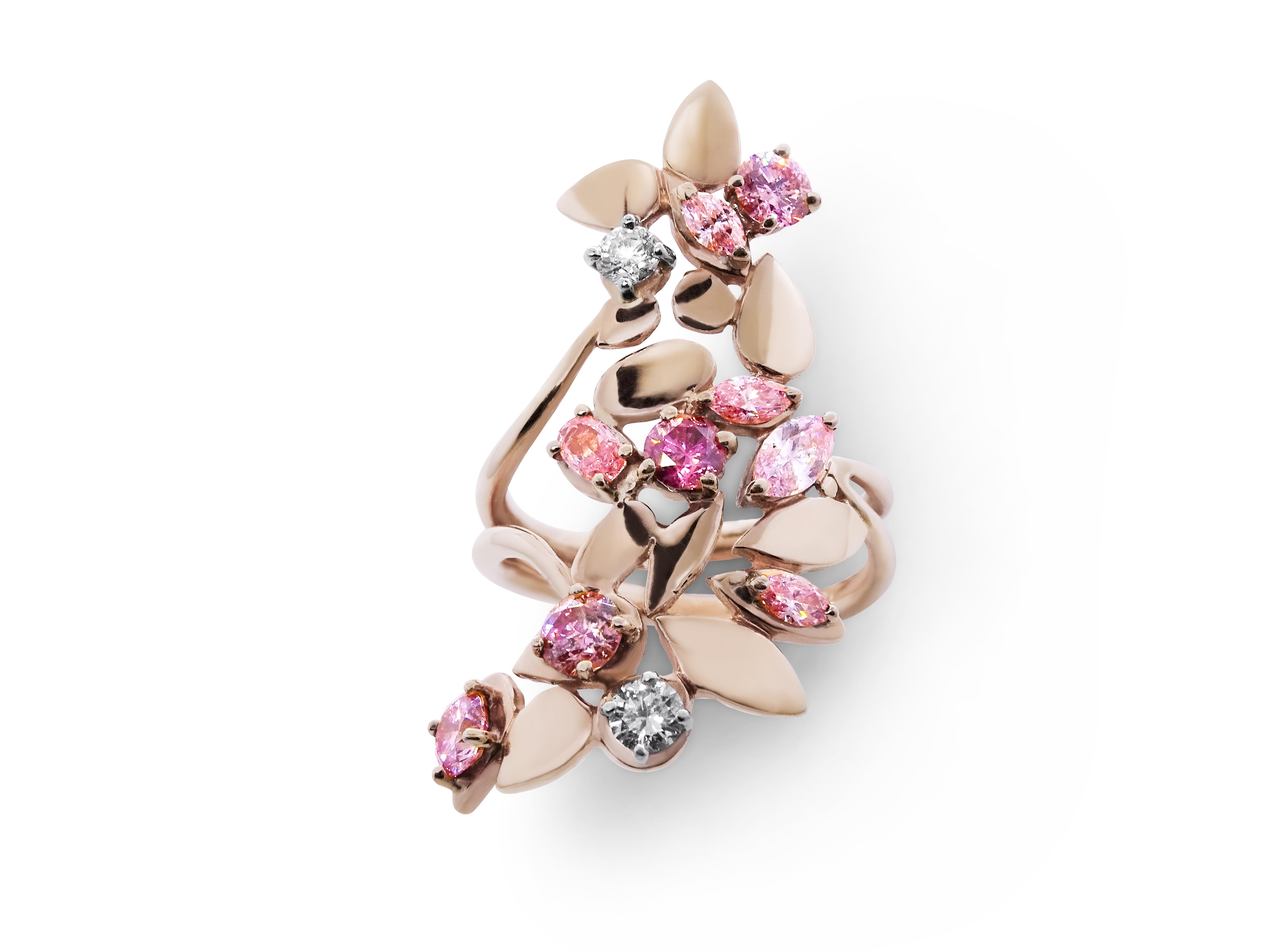 Women's or Men's Argyle Pink Diamonds 18k Rose Gold Ring For Sale