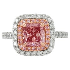 Argyle Pink GIA Certified Orangy Pink Diamond Double Halo Platinum Ring
