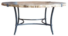 Arhaus Boracay Rustic Round Petrified Wood & Iron Mosaic Coffee Cocktail Table