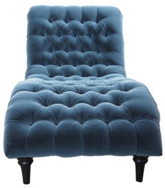 Arhaus Camden Collection Audrey Tufted Blue Velvet Chaise Lounge Chair