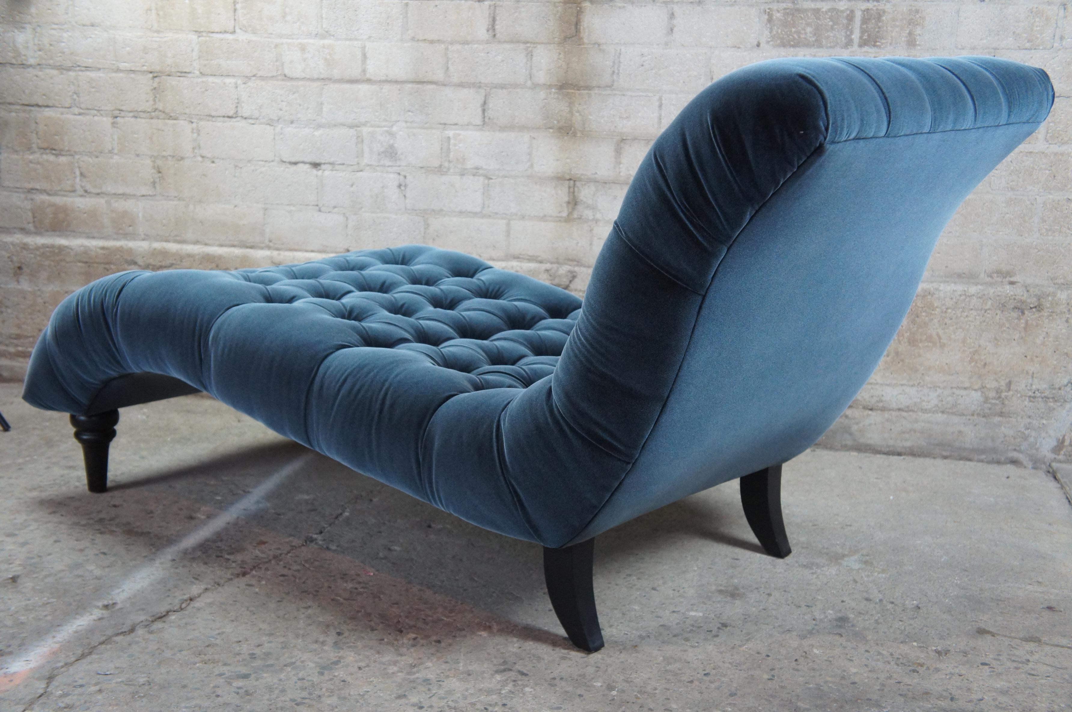 20th Century Arhaus Camden Collection Audrey Tufted Blue Velvet Chaise Lounge Chair