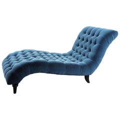 Vintage Arhaus Camden Collection Audrey Tufted Blue Velvet Chaise Lounge Chair