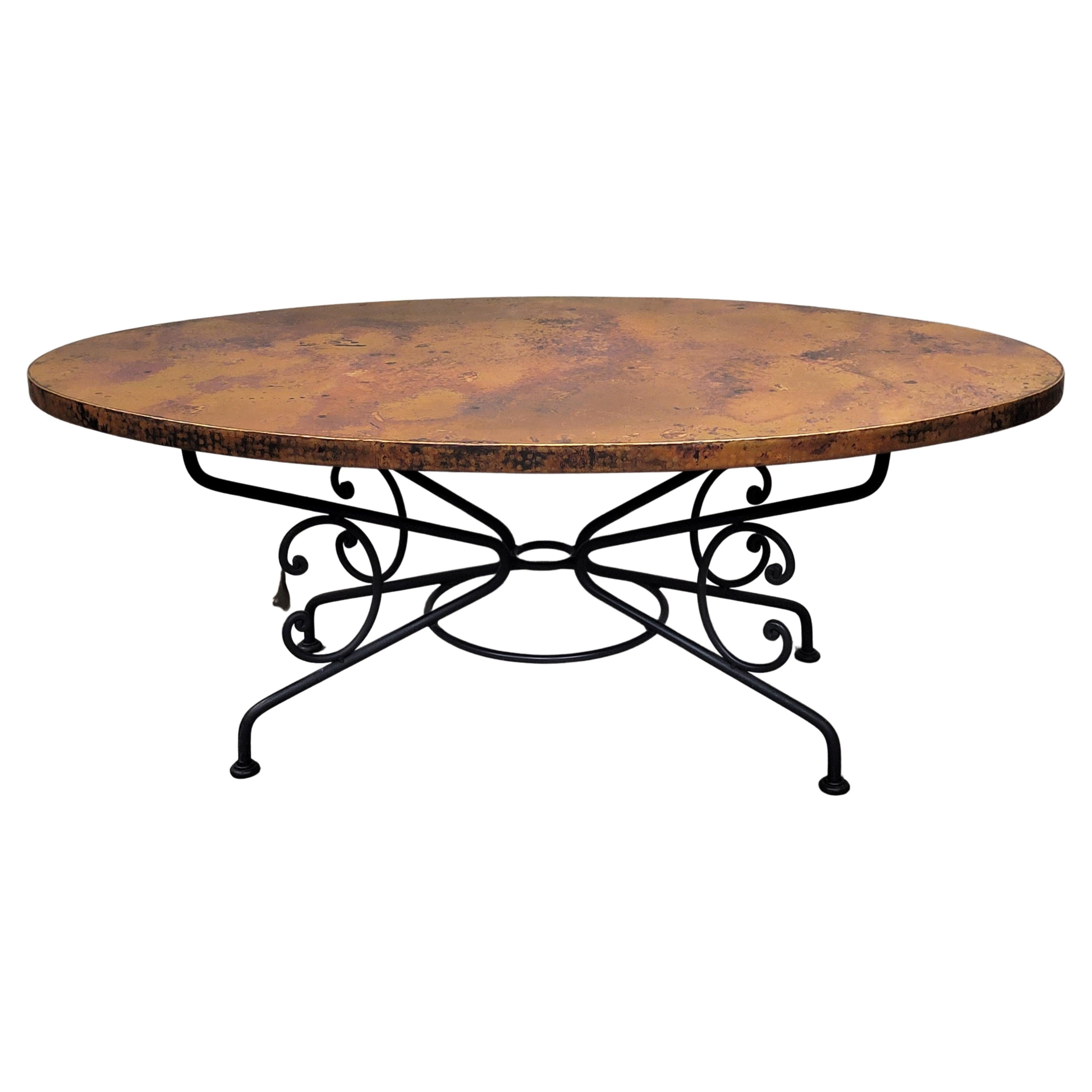 Arhaus Dining Table With Hammered Copper Top and Iron Arabesque Base