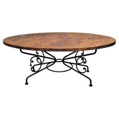Arhaus Dining Table With Hammered Copper Top and Iron Arabesque Base
