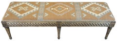 Arhaus French Louis XVI Style Kilim Upholstered Rustic Foyer Window Bench Seat