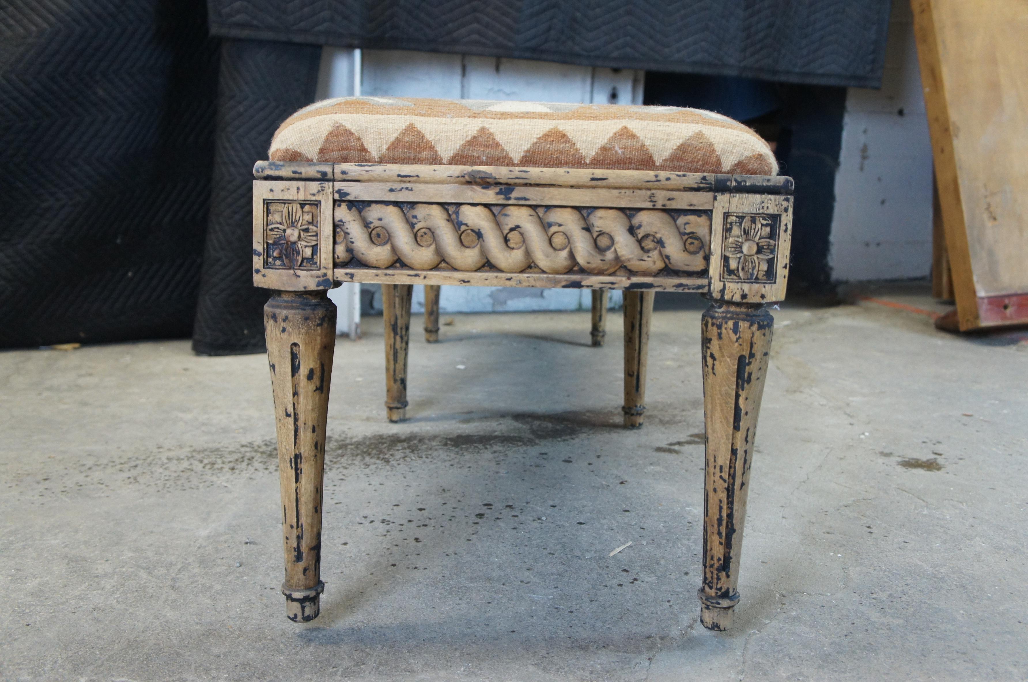 Upholstery Arhaus French Louis XVI Style Kilim Upholstered Rustic Foyer Window Bench Seat