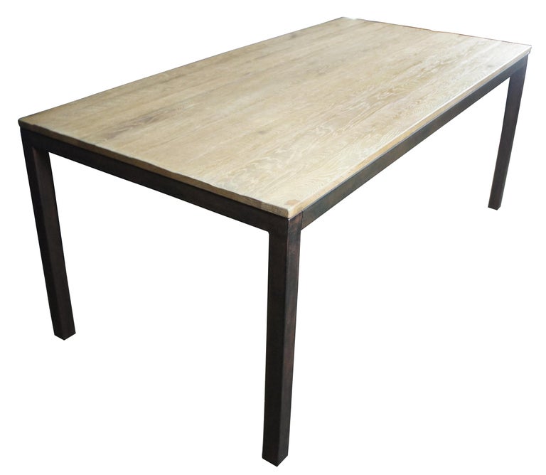 Arhaus Furniture Palmer Dining Table Natural Oak Plank Iron Base Minimalist For Sale At 1stdibs