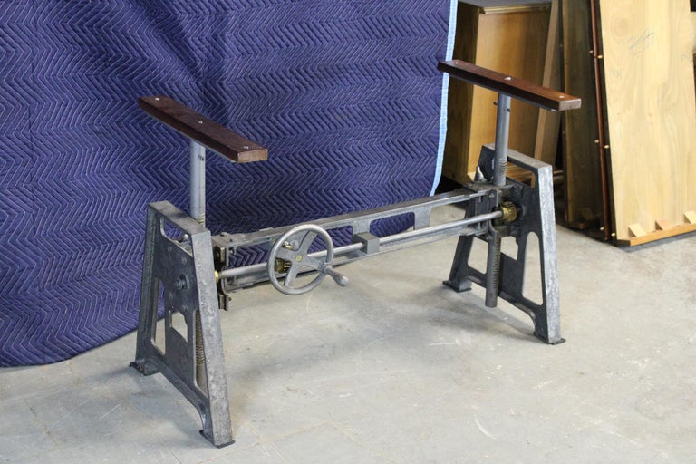 Arhaus Industrial Crank Desk Iron Base Glass Top Steampunk Dining