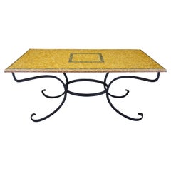 Arhaus Italian Old World Stone Mosaic Tile Dining Table Scrolled Iron Base