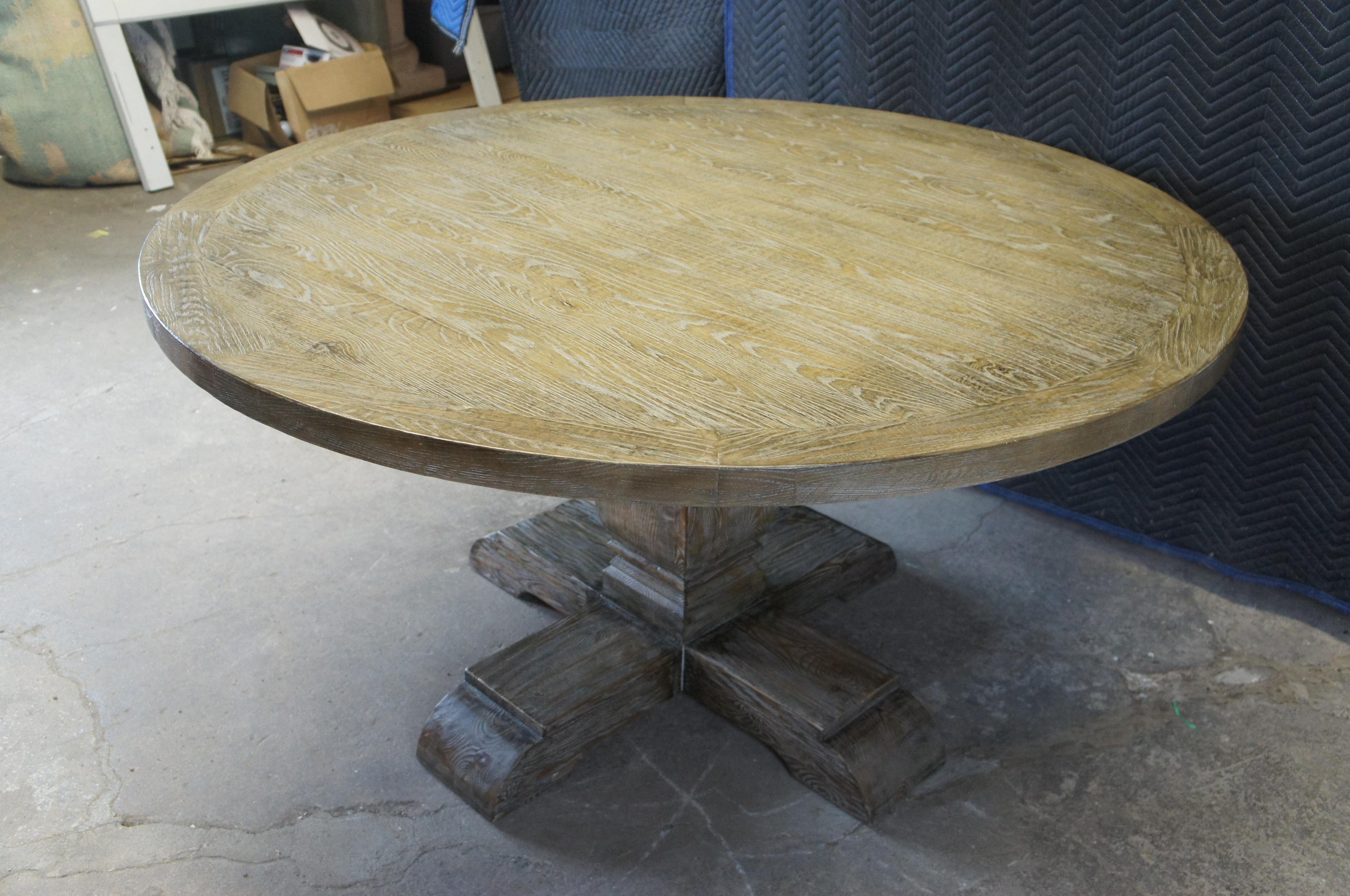 Arhaus Kensington Pine & Oak Round Dining Pedestal Table Italian Old World 4