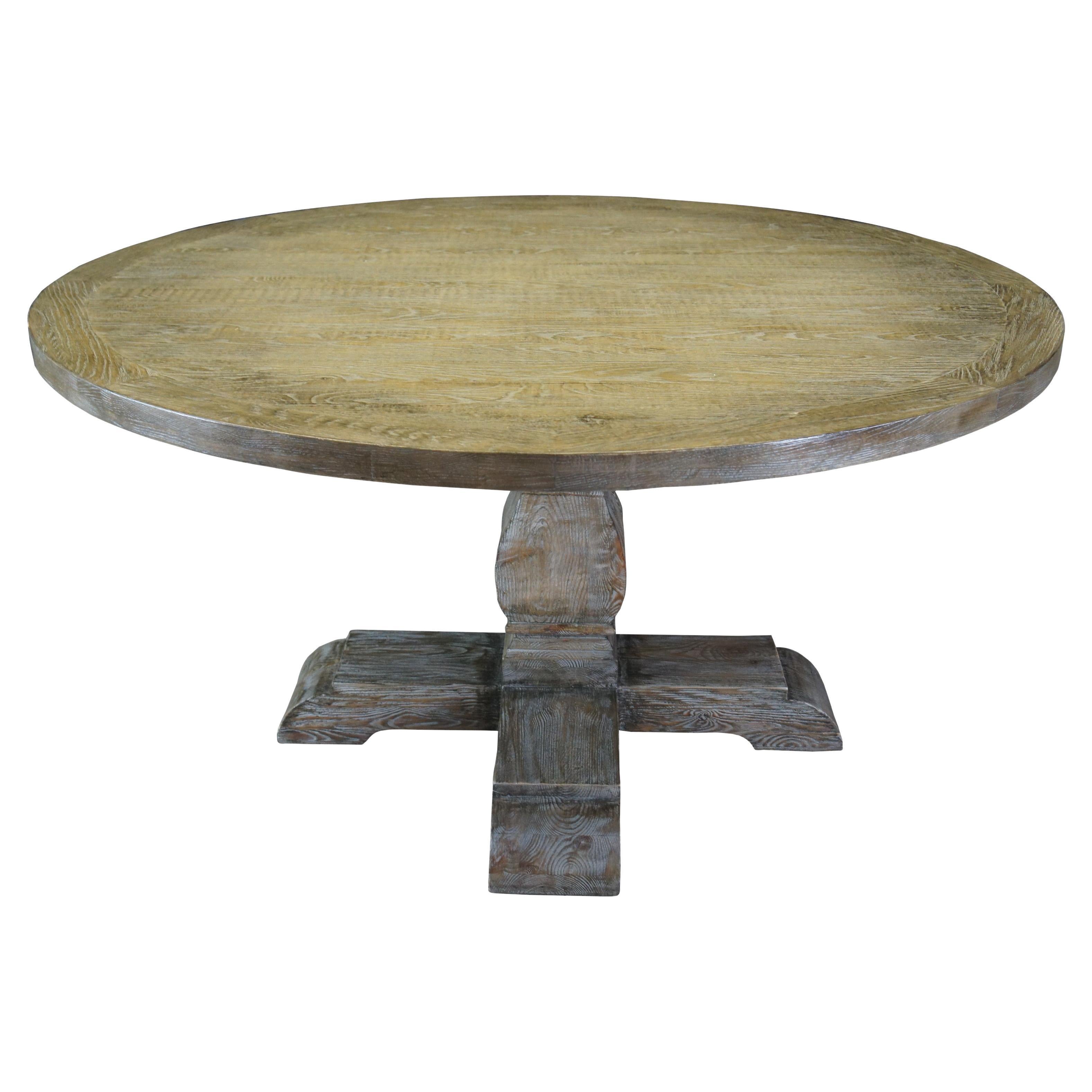 Arhaus Kensington Pine & Oak Round Dining Pedestal Table Italian Old World