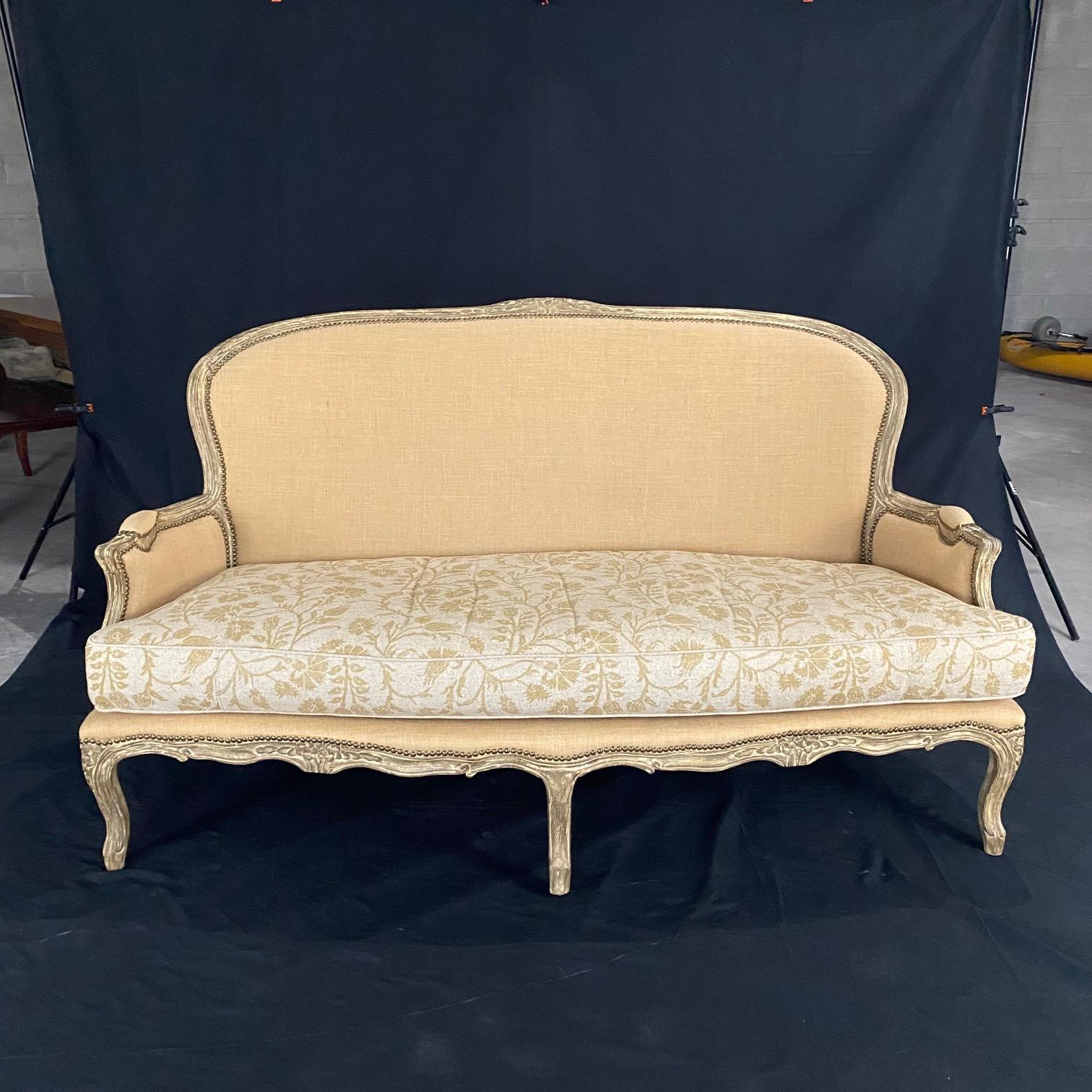 Arhaus Louis XV Style Loveseat or Sofa with Neutral Contrasting Seat Cushion For Sale 2