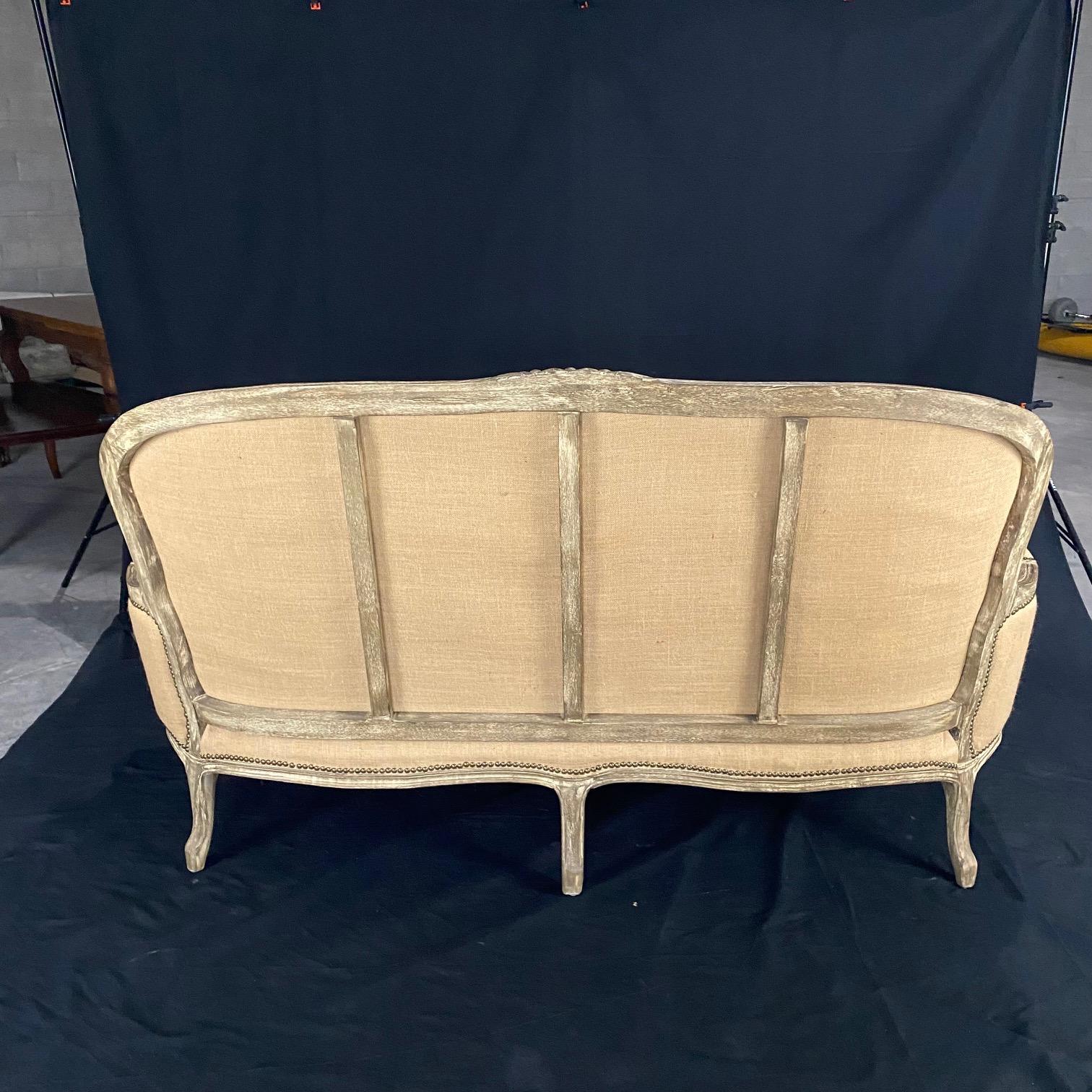 Arhaus Louis XV Style Loveseat or Sofa with Neutral Contrasting Seat Cushion In Good Condition For Sale In Hopewell, NJ