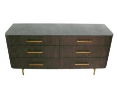 Arhaus Marble Top Six Drawer Chest or Dresser Finnley Model in Mocha & Bluestone