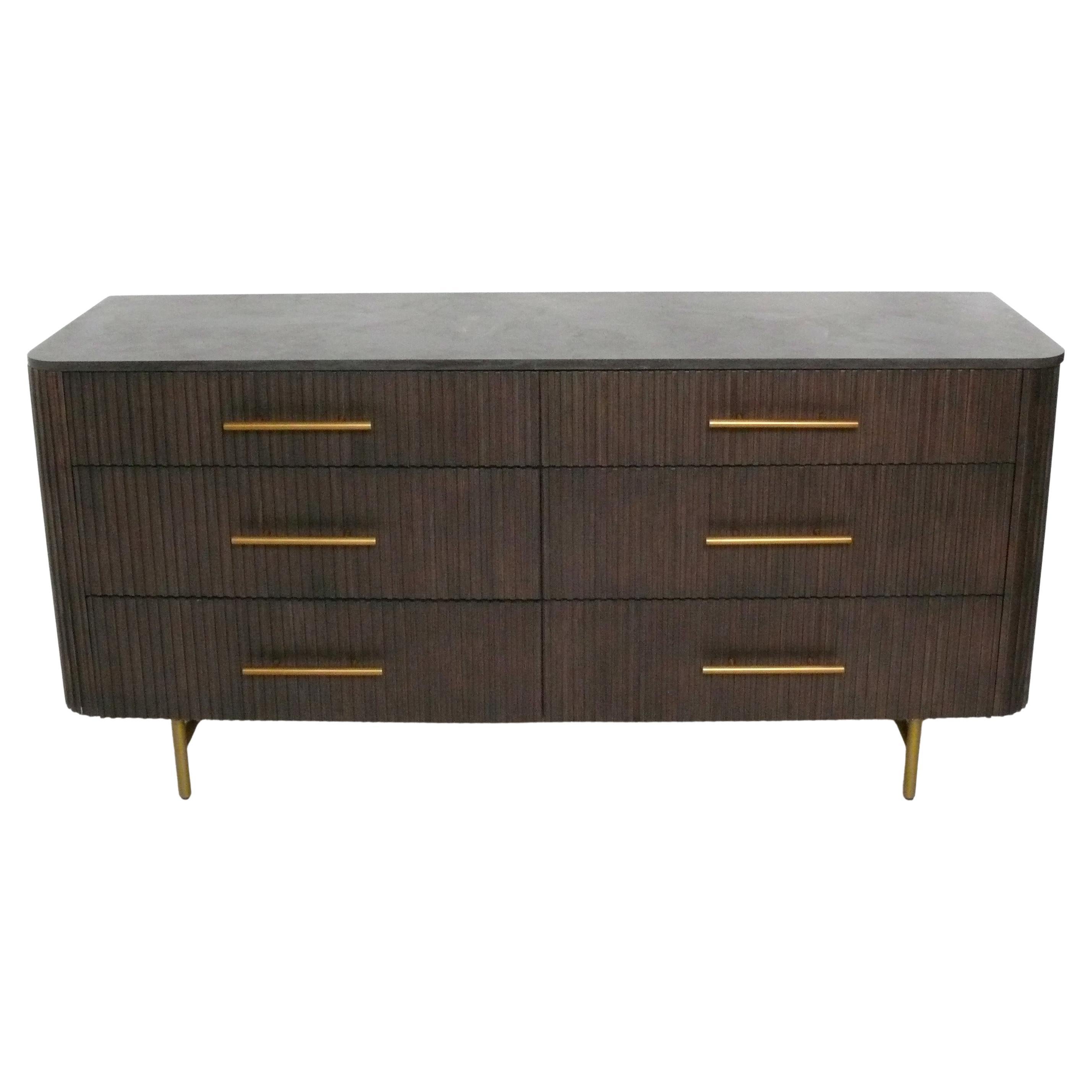 Arhaus Marmorplatte Sechs Schubladen Kommode oder Dresser Finnley Model No. in Mocha & Bluestone im Angebot