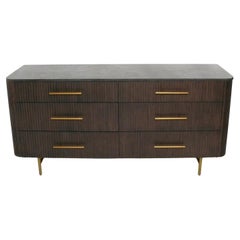 Arhaus Cómoda o Cestón de Seis Cajones con Tapa de Mármol Modelo Finnley en Moca y Bluestone