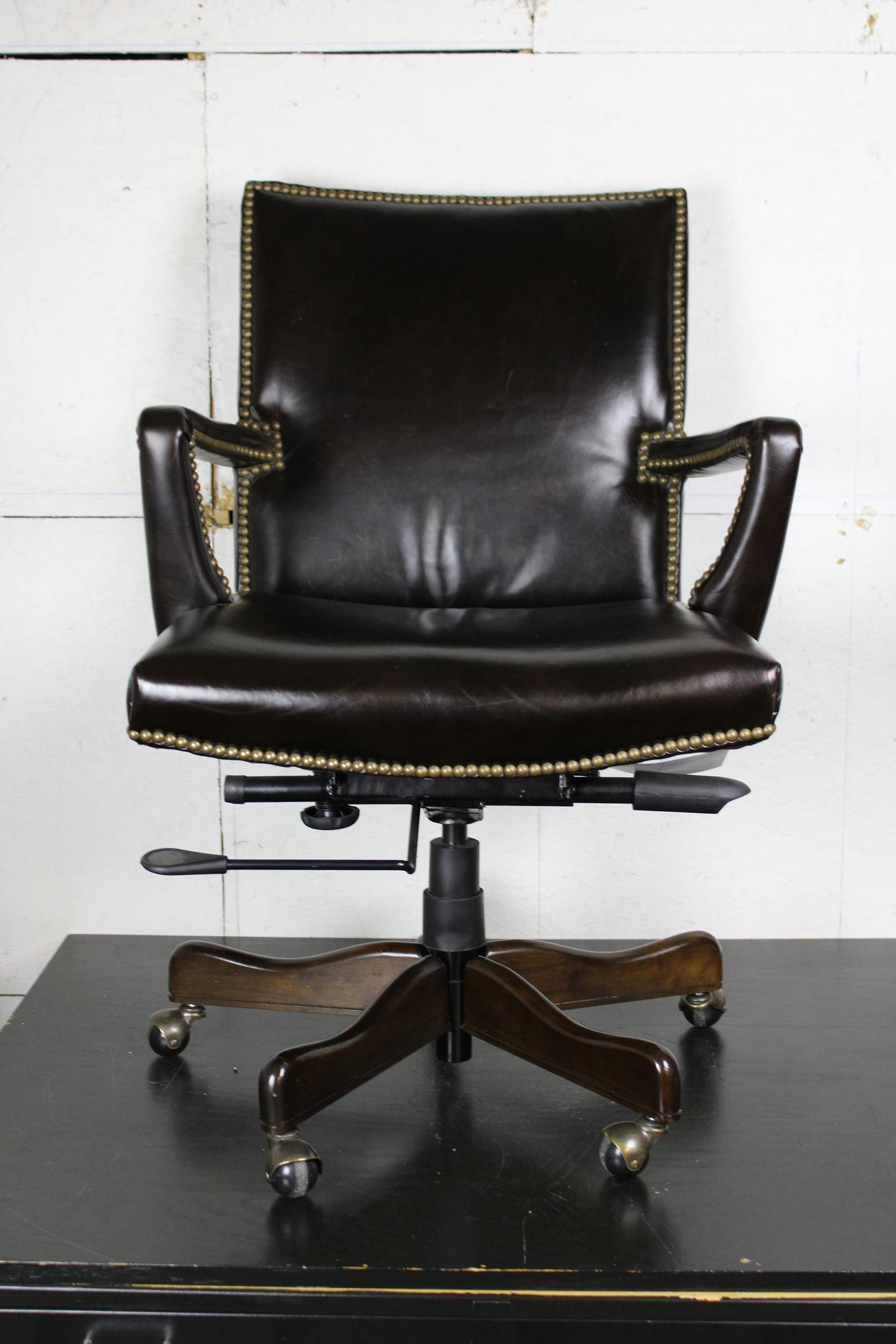 Arhaus Martello Imperial Regal Brown Leather Nailhead Desk Office Swivel Chair 4