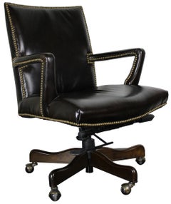 Arhaus Martello Imperial Regal Brown Leather Nailhead Desk Office Swivel Chair