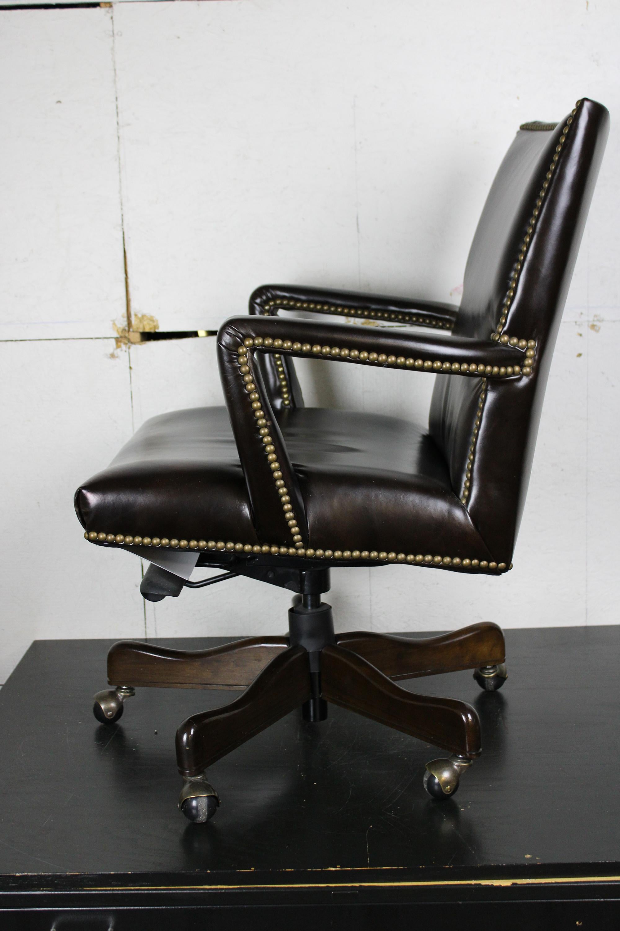 20th Century Arhaus Martello Imperial Regal Brown Leather Nailhead Desk Office Swivel Chair