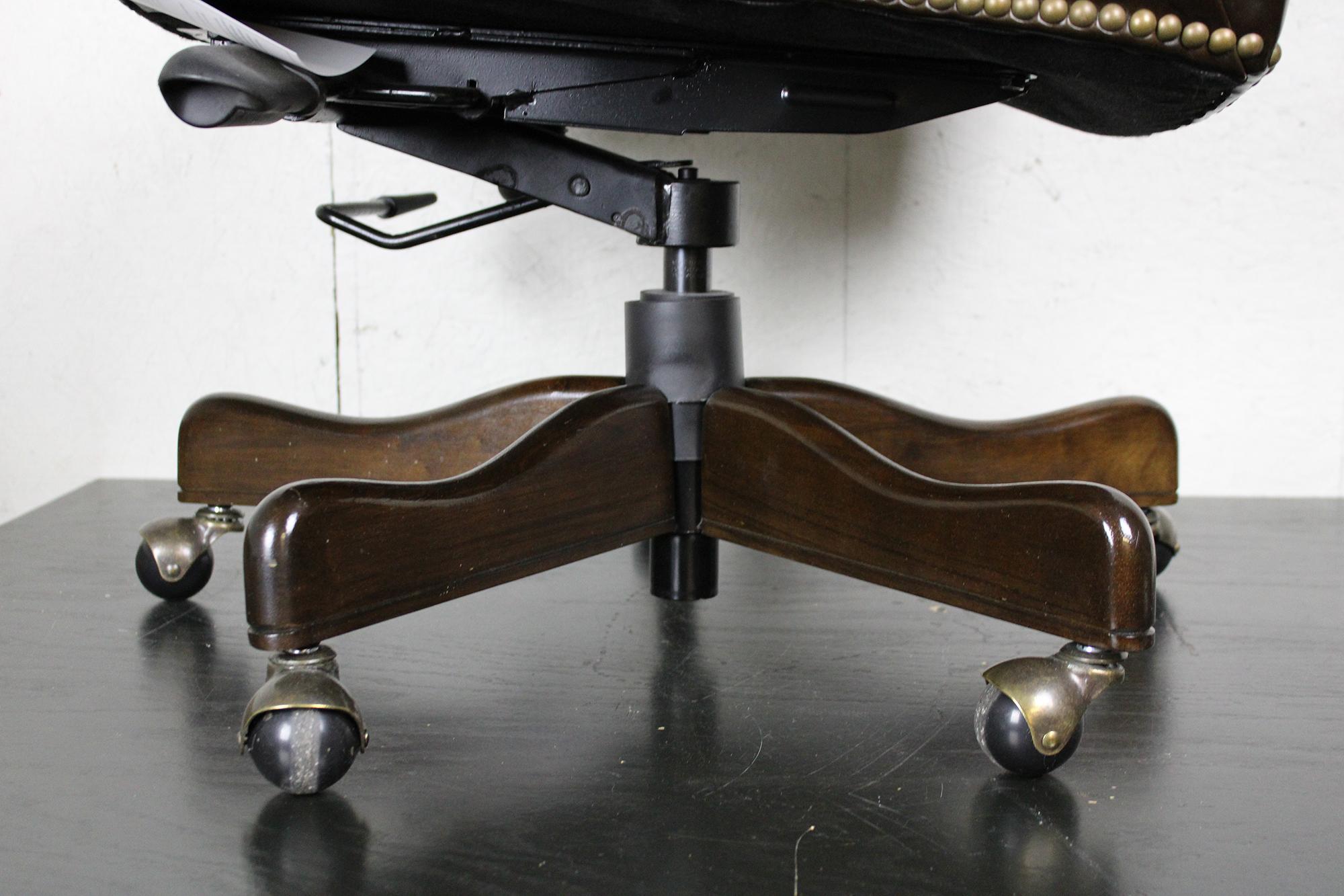 Arhaus Martello Imperial Regal Brown Leather Nailhead Desk Office Swivel Chair 1