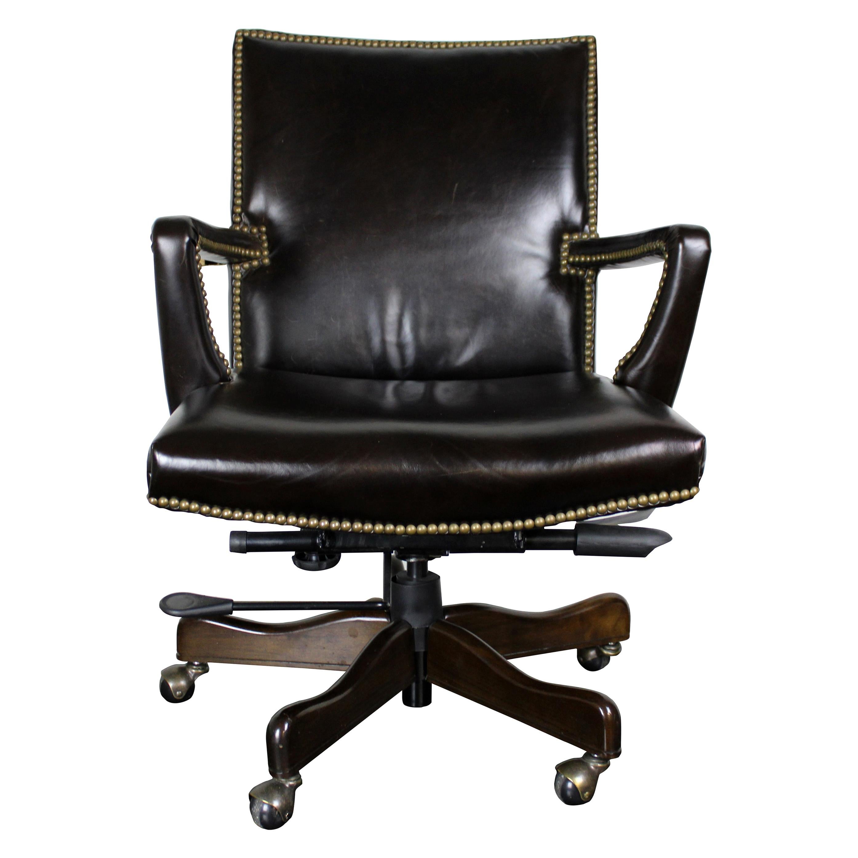 Arhaus Martello Imperial Regal Brown Leather Nailhead Desk Office Swivel Chair