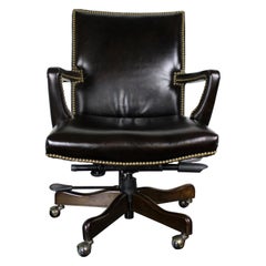 Vintage Arhaus Martello Imperial Regal Brown Leather Nailhead Desk Office Swivel Chair