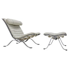 Ari Chair and Ottoman in Leather and Steel by Arne Norell, 1970s