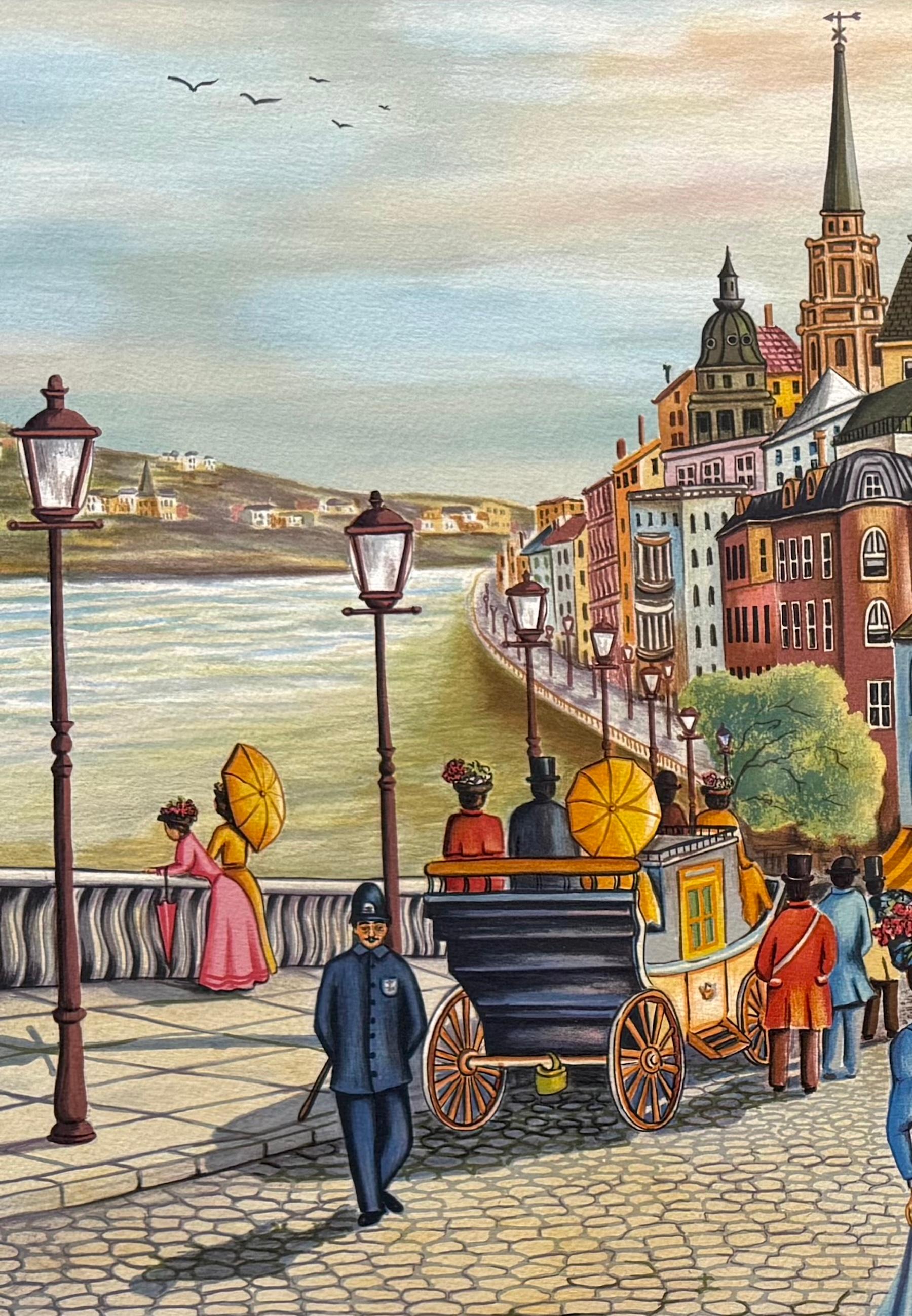 AFTERNOON STROLL Signierte Lithographie Nostalgische Stadt Straßenszene Viktorianische Mode im Angebot 1