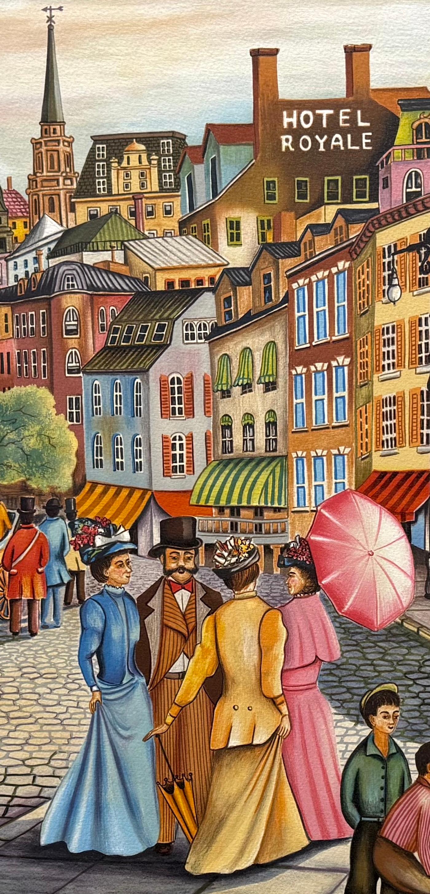 AFTERNOON STROLL Signierte Lithographie Nostalgische Stadt Straßenszene Viktorianische Mode im Angebot 2