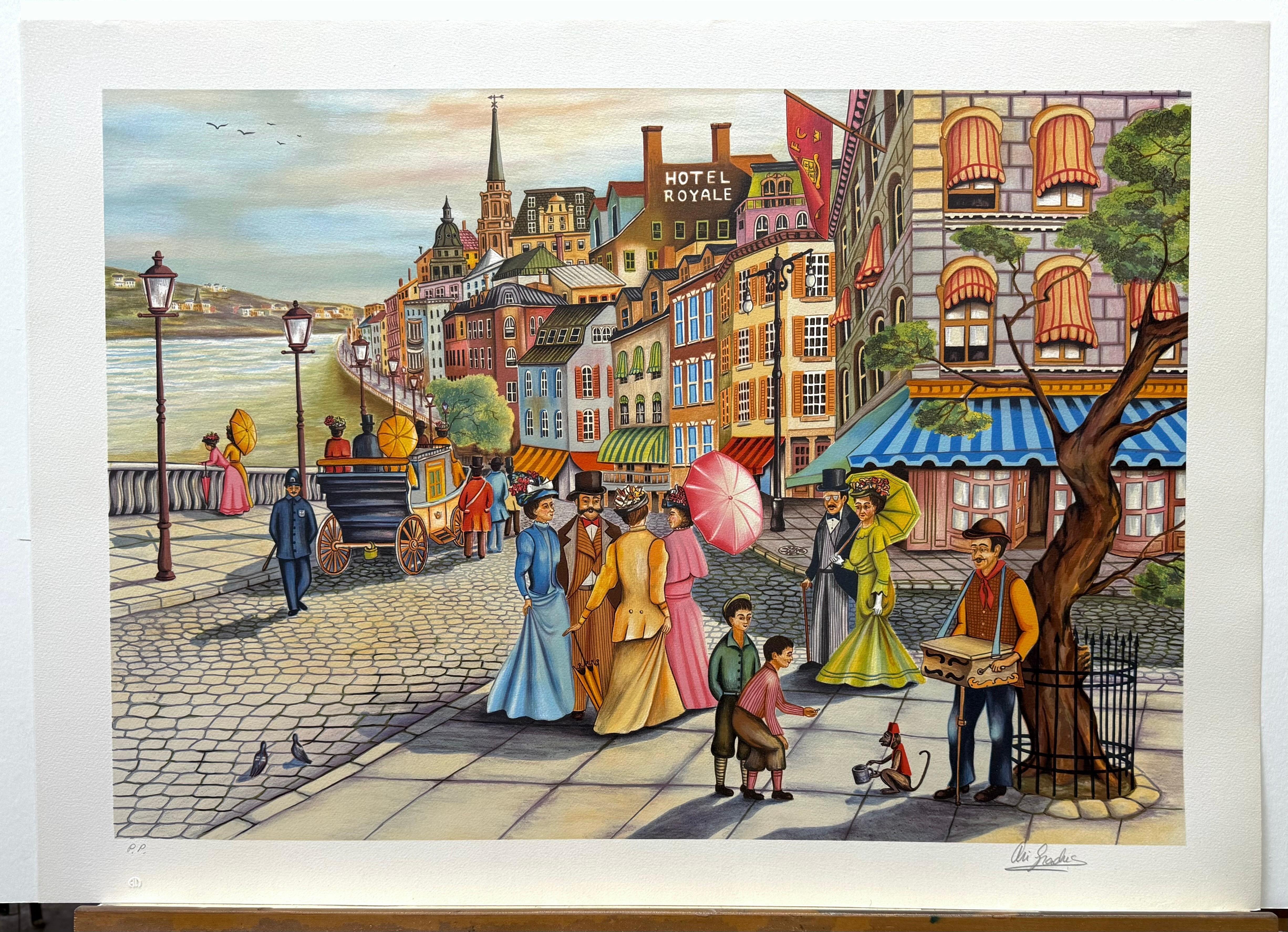 AFTERNOON STROLL Signierte Lithographie Nostalgische Stadt Straßenszene Viktorianische Mode im Angebot 3