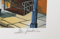 Knife Sharpener, Folk Art Lithograph by Ari Gradus