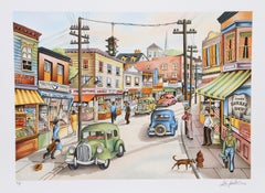 Main Street USA, Folk Art Lithograph by Ari Gradus