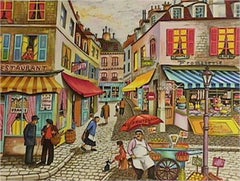 Notre Quatiere, Folk Art Lithograph by Ari Gradus