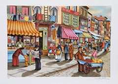 Old New York, Folk Art Lithograph by Ari Gradus