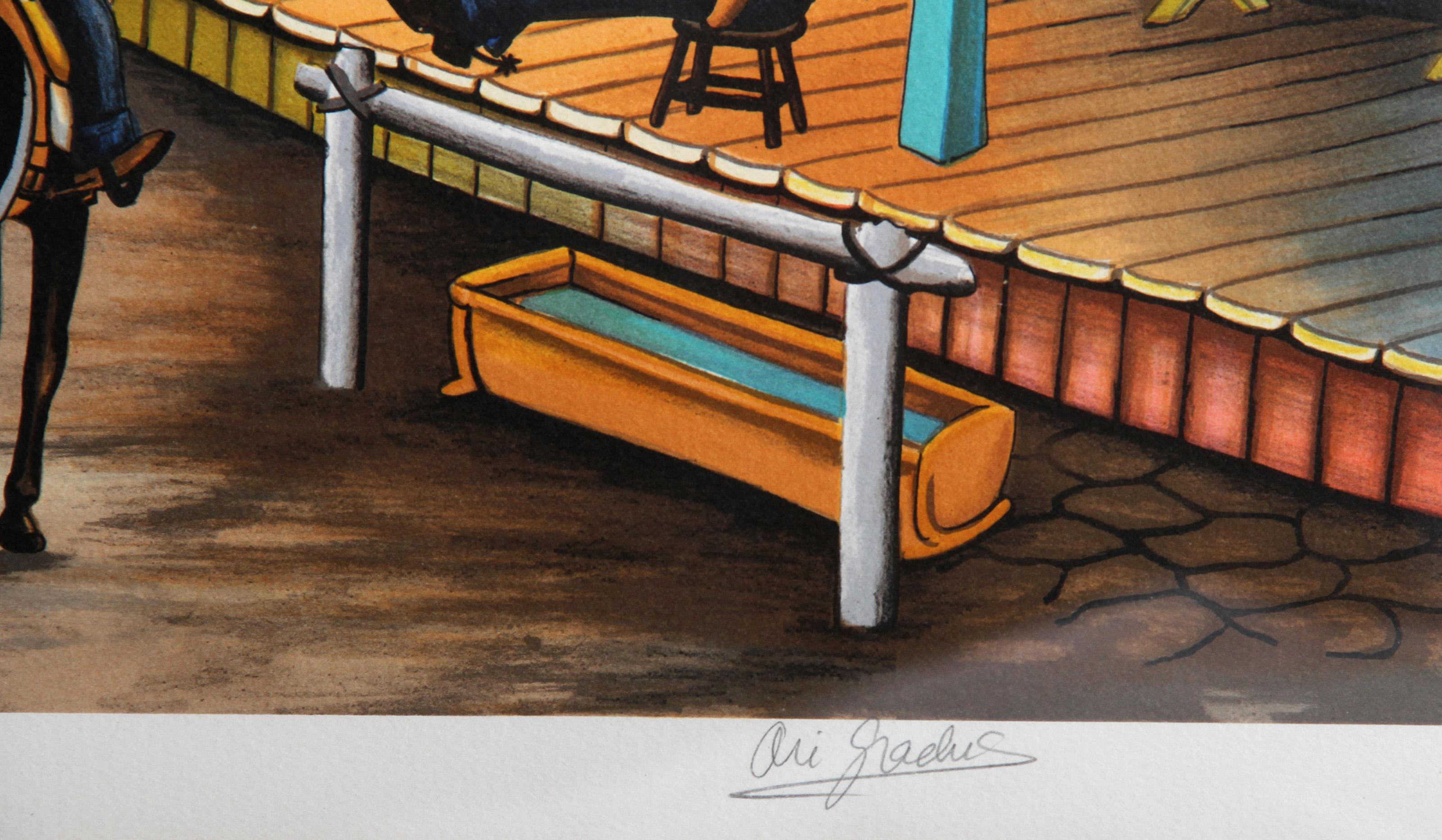 Out West, litografía de arte popular de Ari Gradus en venta 1