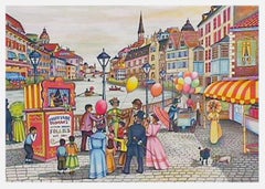 Spettacolo di marionette, litografia d'arte popolare di Ari Gradus