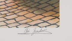 The Fountain's Square, Folk Art Lithograph by Ari Gradus